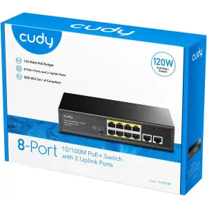 Комутатор Cudy FS1010P, 8 портовий 10/100M PoE+ Switch with 2 Uplink Ports 120W UA