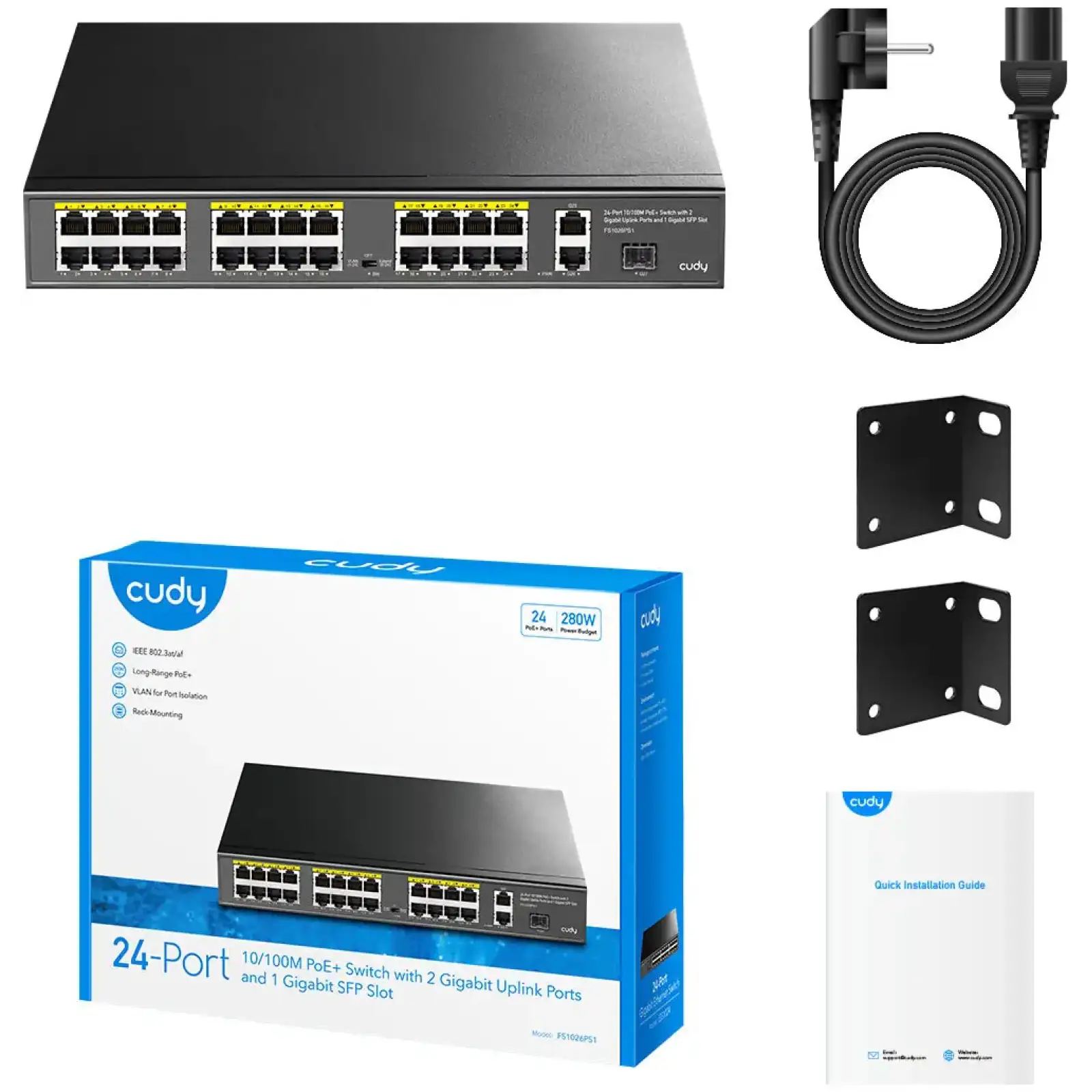 Комутатор Cudy FS1026PS1, 24 порт10/100M PoE+ Switch with 2 Gigabit Port+ 1SFP 300W UA
