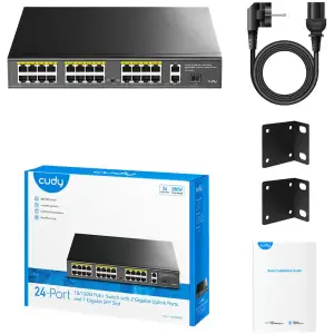 Комутатор Cudy FS1026PS1, 24 порт10/100M PoE+ Switch with 2 Gigabit Port+ 1SFP 300W UA