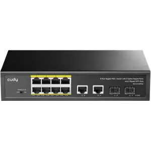 Комутатор Cudy GS1010PS2, 8-Port Gigabit PoE+ Switch with 2 GbE and 2 Gigabit SFP UA