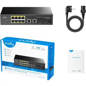 Комутатор Cudy GS1010PS2, 8-Port Gigabit PoE+ Switch with 2 GbE and 2 Gigabit SFP UA