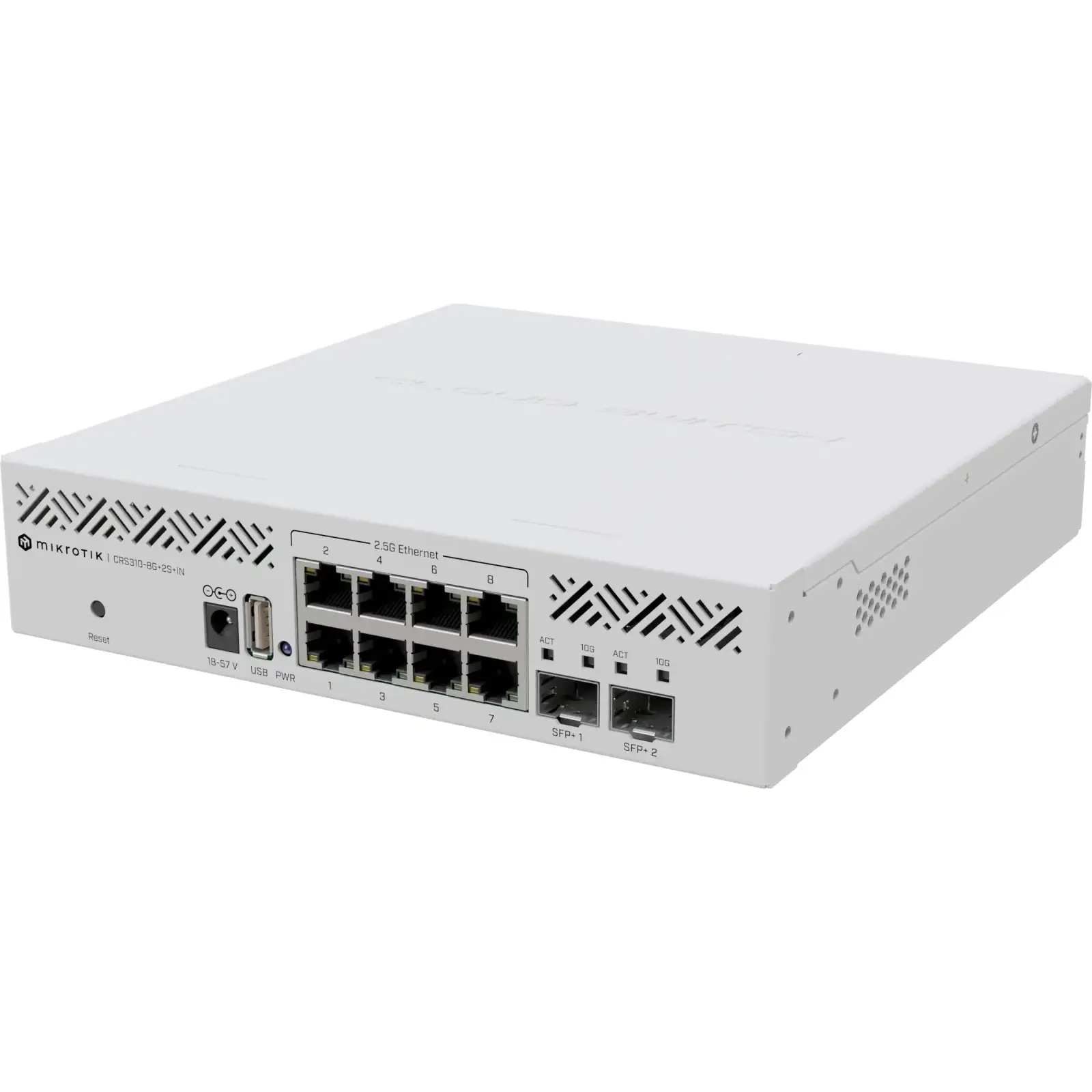 Комутатор Mikrotik CRS310-8G+2S+IN, 8x 2.5G Ethernet ports, 2x SFP+ ports, USB type A, 800MHz CPU, 2 UA