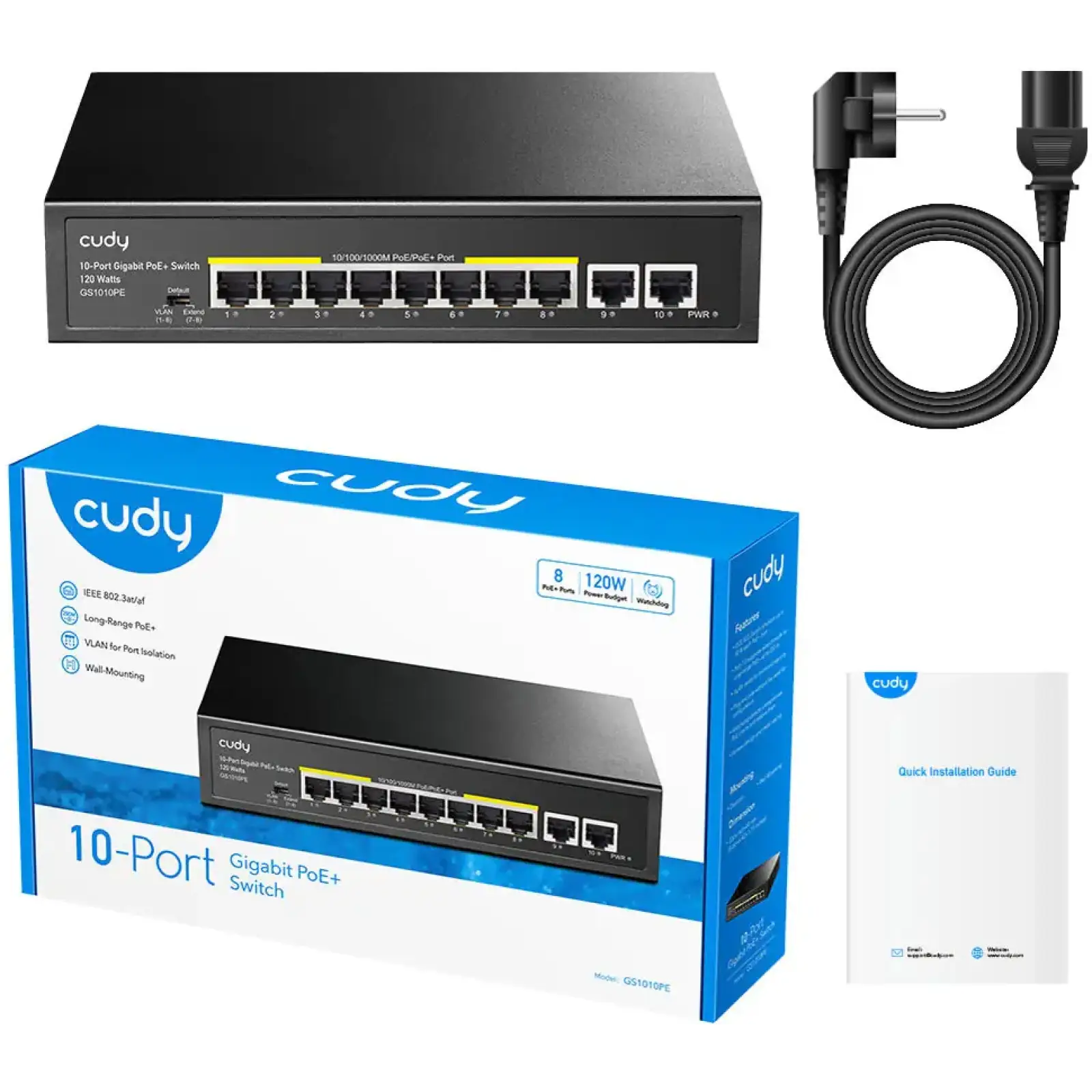 Комутатор Cudy GS1010PE, 8-Port Gigabit PoE+ Switch with 2 Gigabit Uplink Ports 120W UA