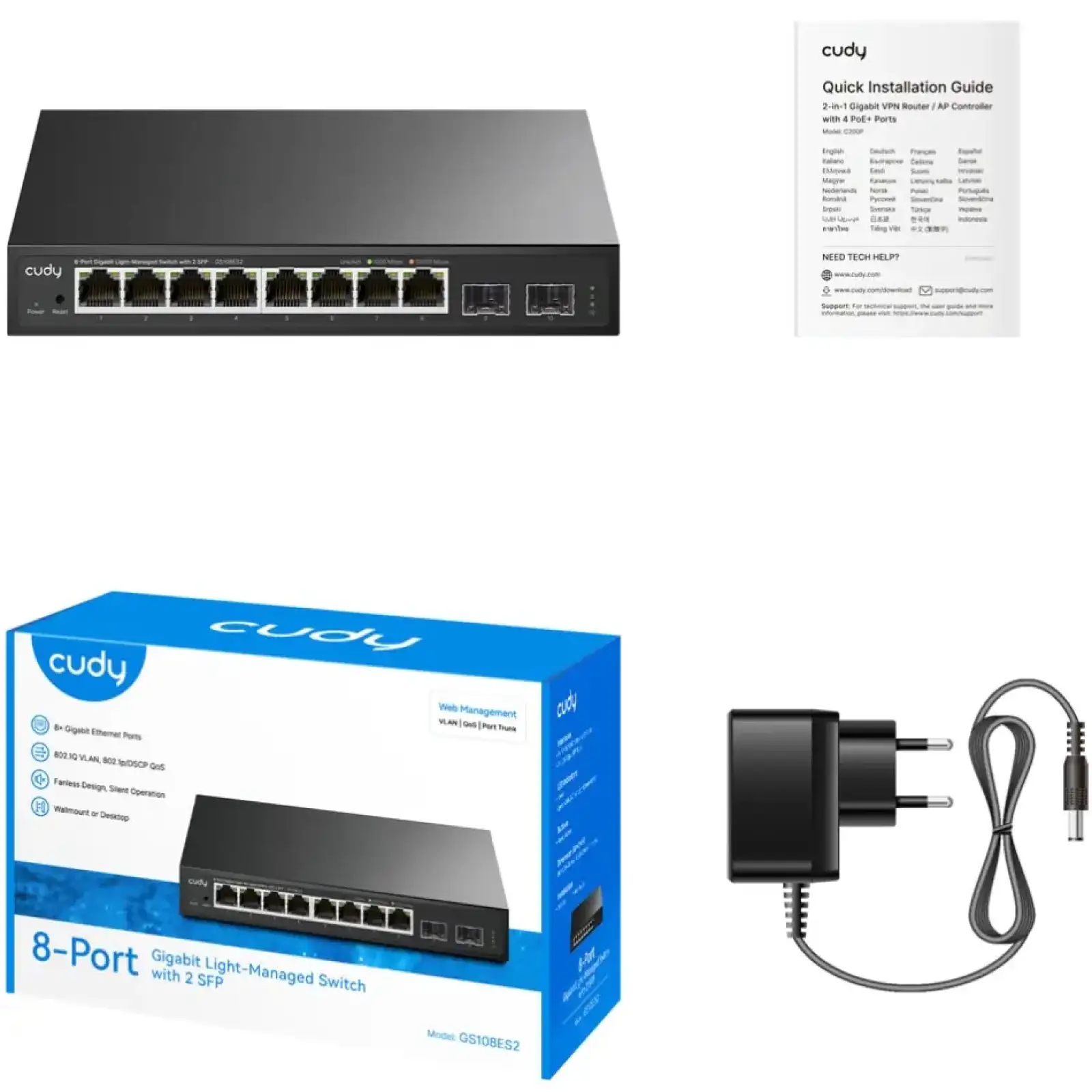 Комутатор Cudy GS108ES2, 8 портовий Gigabit Light-Managet with 2SFP Switch UA