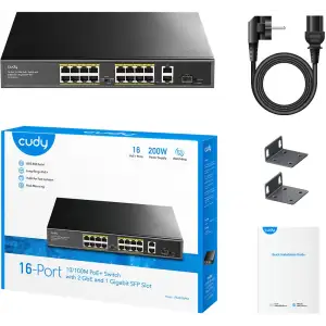 Комутатор Cudy FS1018PS1, 16 порт 10/100M PoE+ Switch with 2 Gigabit Uplink and 1 SFP Port 200W UA