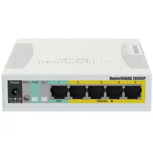 Комутатор Mikrotik RB260GSP, 5 Gigabit ports and SFP cage, SwOS, plastic case, PSU, POE-OUT (CSS106-1G-4P-1S) UA
