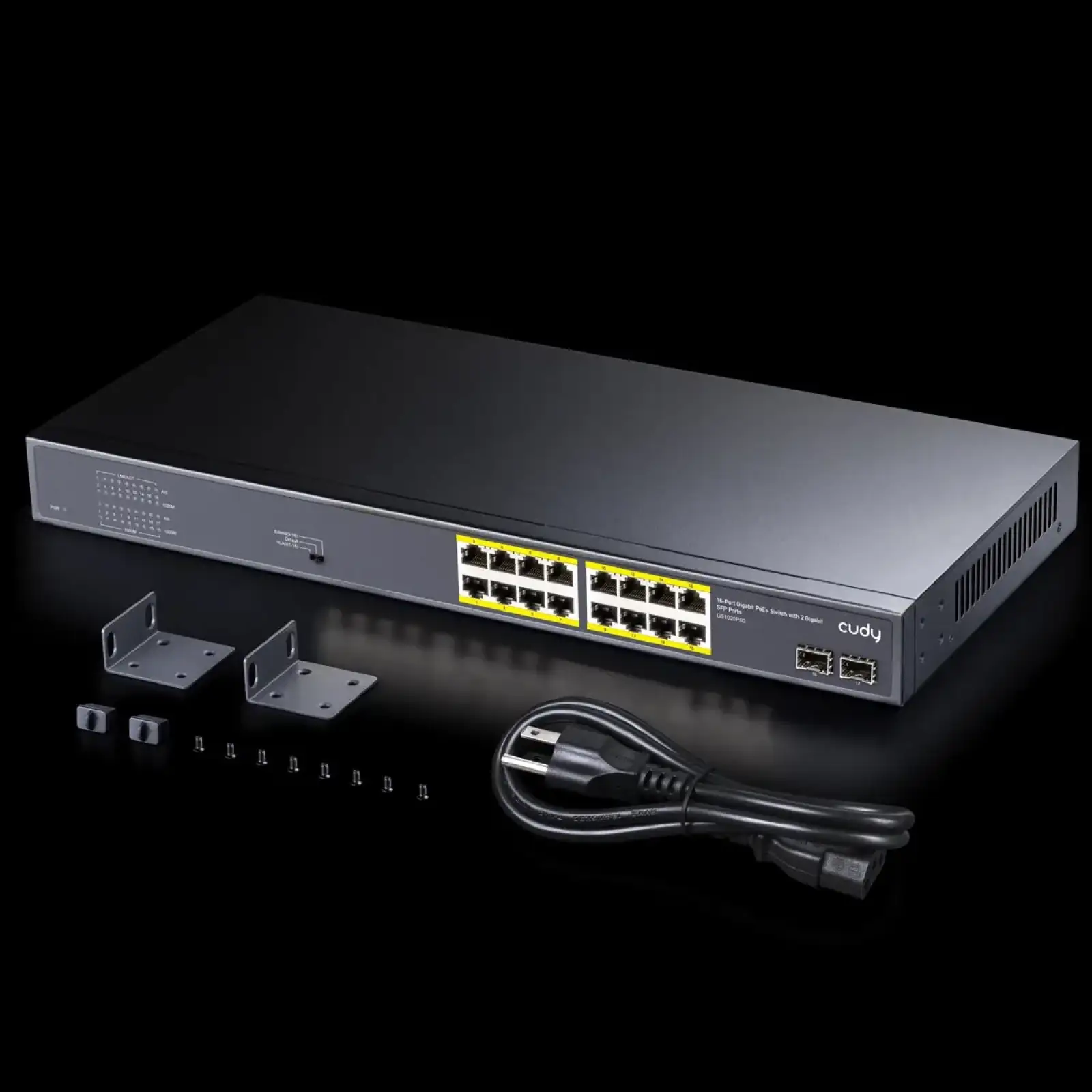 Комутатор Cudy GS1020PS2, 16-Port Gigabit PoE+ Switch with 2 Gigabit SFP ports 200W UA