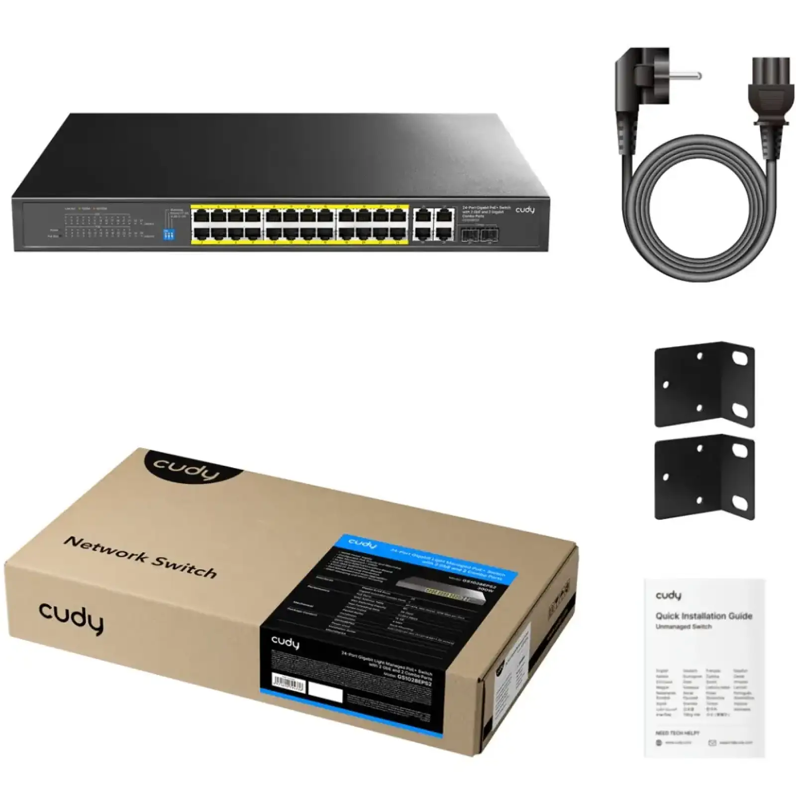 Комутатор Cudy GS1028EPS2, 24-Port Gigabit Light Managed PoE+ Switch with 2 SFP 300W UA