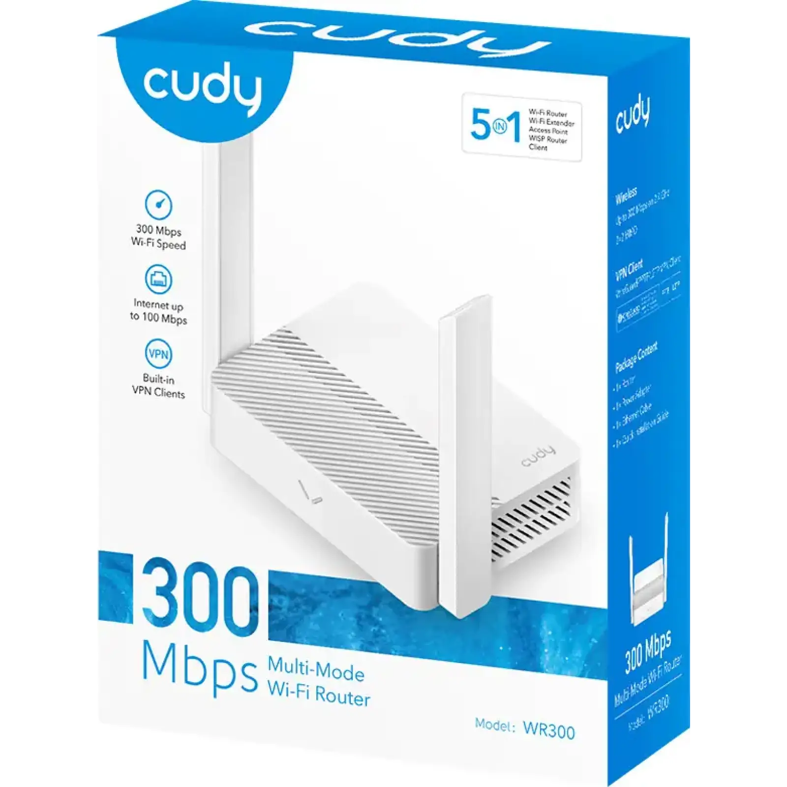 Маршрутизатор Cudy WR300, N300 Wi-Fi Router, 802.11b/g/n,300Mbps, 2.4GHz, 4 × 10/100Mbps Ports, 2 × UA