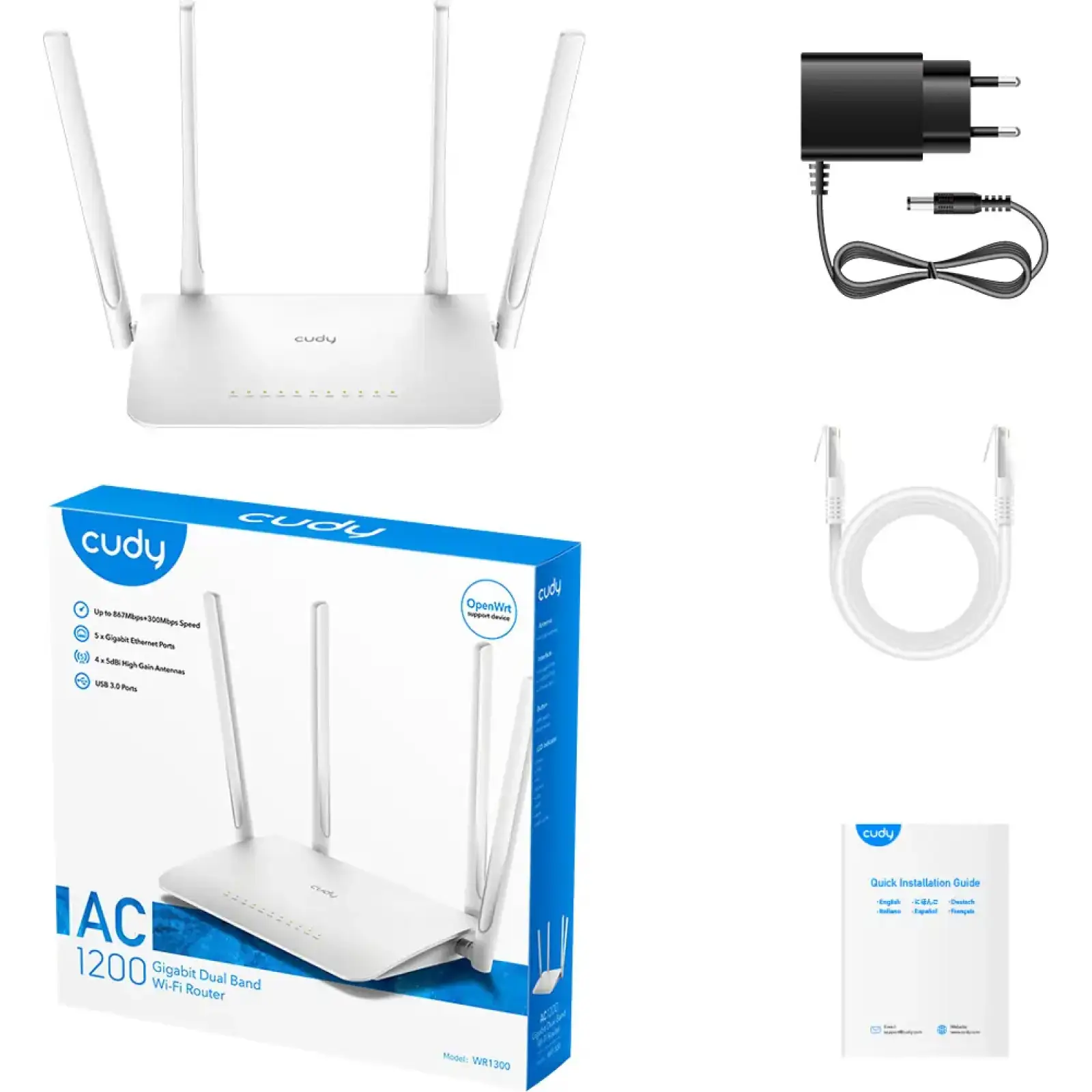 Маршрутизатор Cudy WR1300, AC1200 Gigabit Wi-Fi Mesh Router UA