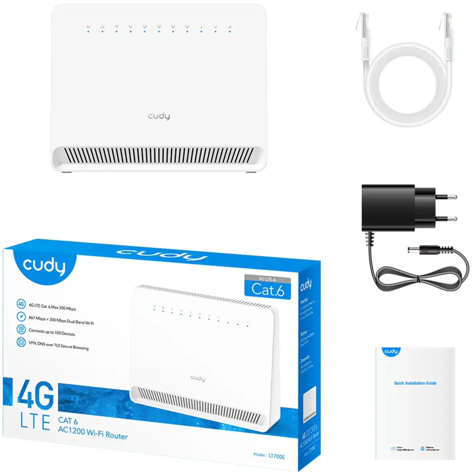 Маршрутизатор Cudy LT700E, AC1200 Wi-Fi 4G LTE-Cat6 Gigabit Router UA