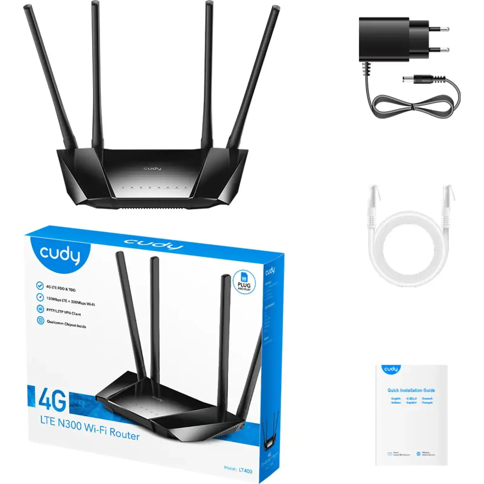 Маршрутизатор Cudy LT400, N300 Wi-Fi 4G LTE Cat4 Router UA