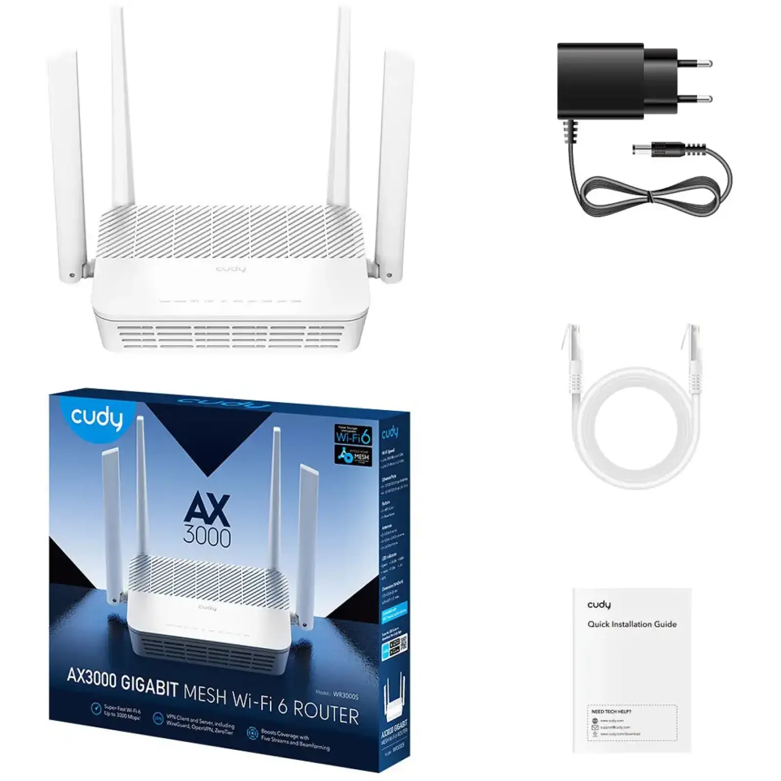 Маршрутизатор Cudy WR3000S, AX3000 Gigabit Wi-Fi 6 Mesh Router UA