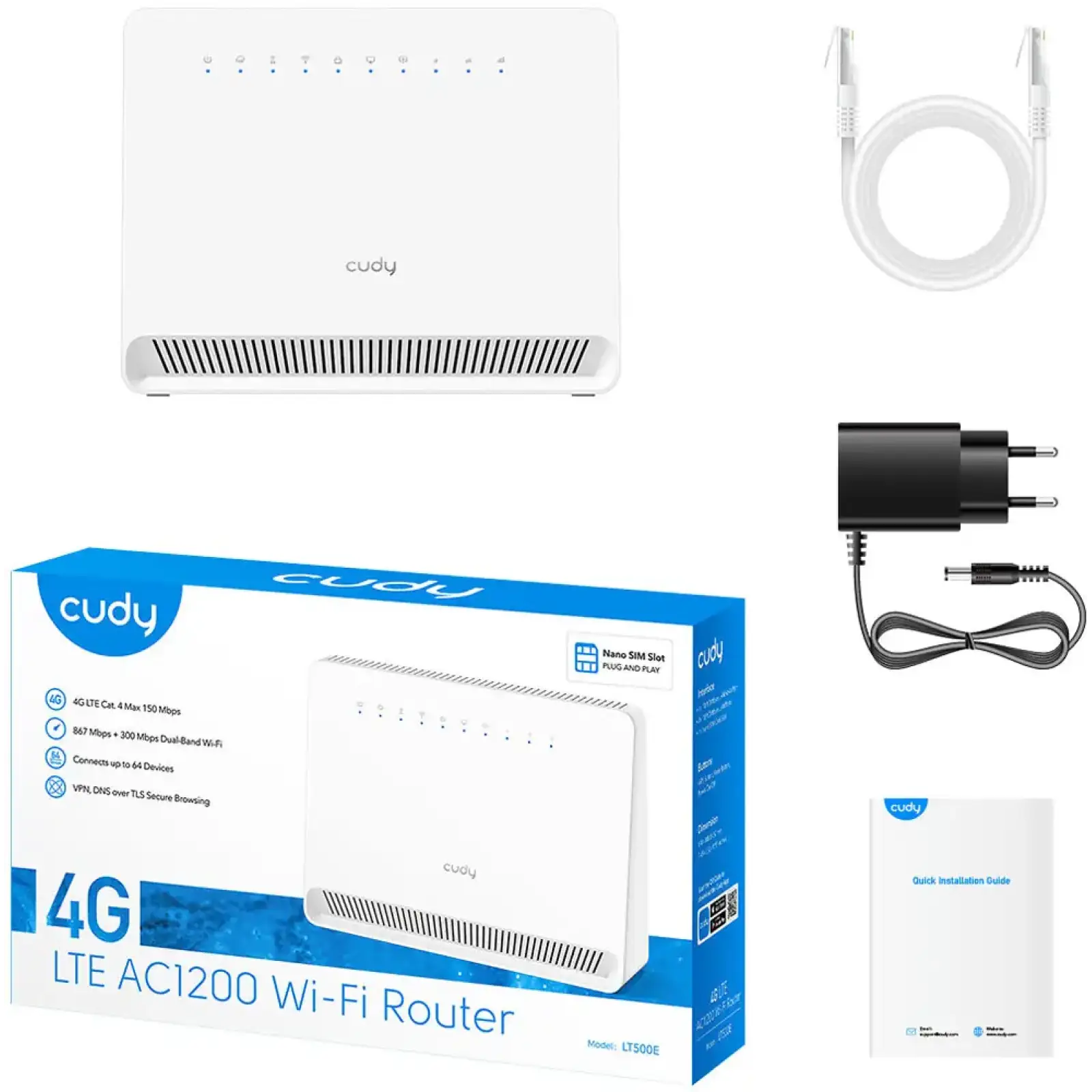 Маршрутизатор Cudy LT500E, AC1200 Wi-Fi 4G LTE-Cat4 Router UA