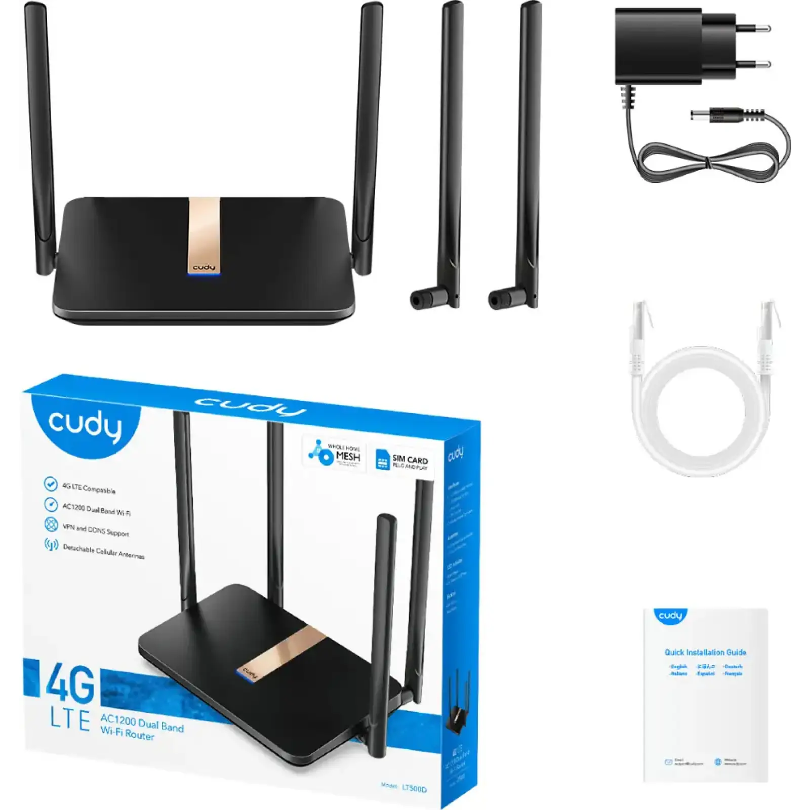 Маршрутизатор Cudy LT500D, AC1200 Wi-Fi Mesh 4G LTE Cat4 Router UA