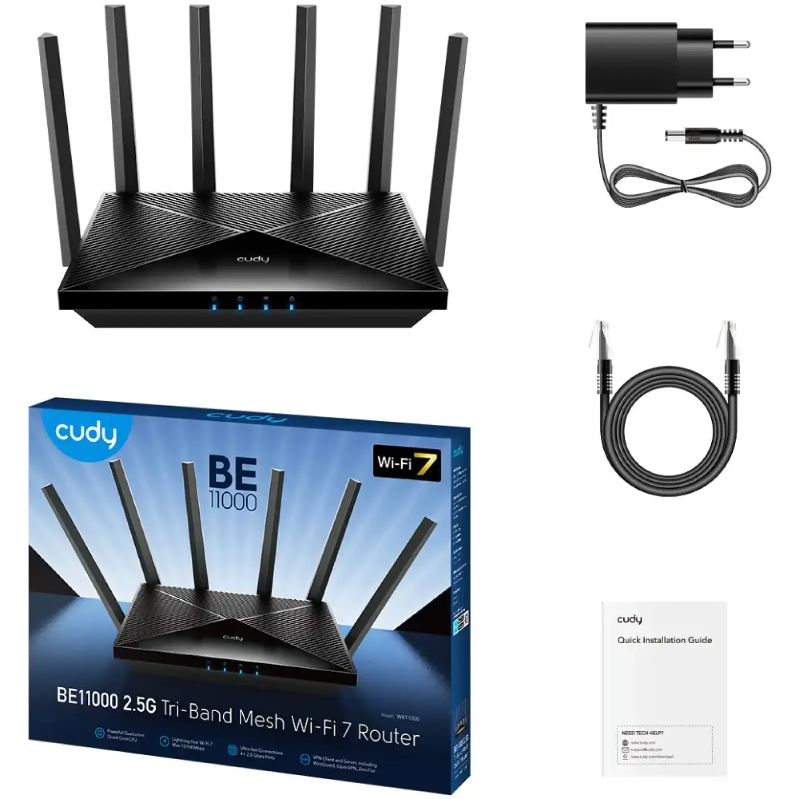 Маршрутизатор Cudy WR11000, BE11000 2.5G Tri-Band Wi-Fi 7 Mesh Router UA