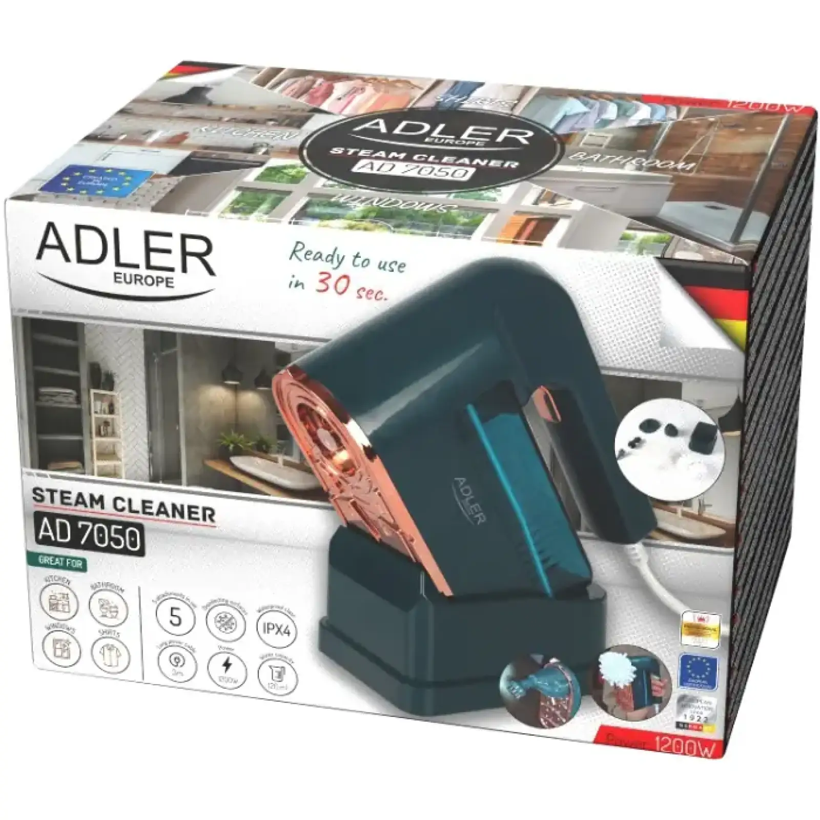 Пароочисник Adler AD 7050 ручний/ 1200Вт/ 120мл/ IPX4/ зелений (AD7050) UA