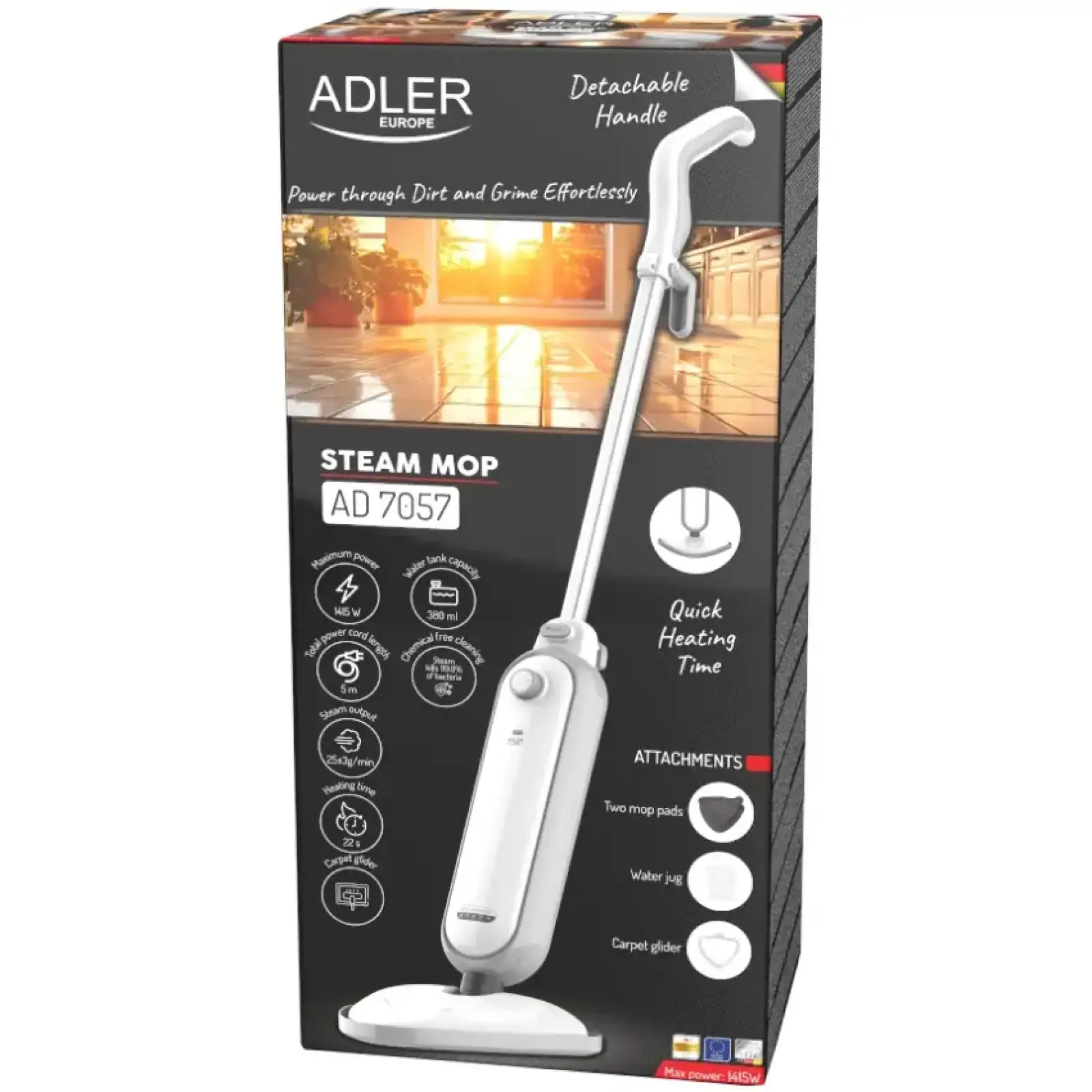 Парова швабра Adler AD 7057 1300Вт/ 380мл/ 25 г/хв/ біла (AD7057) UA