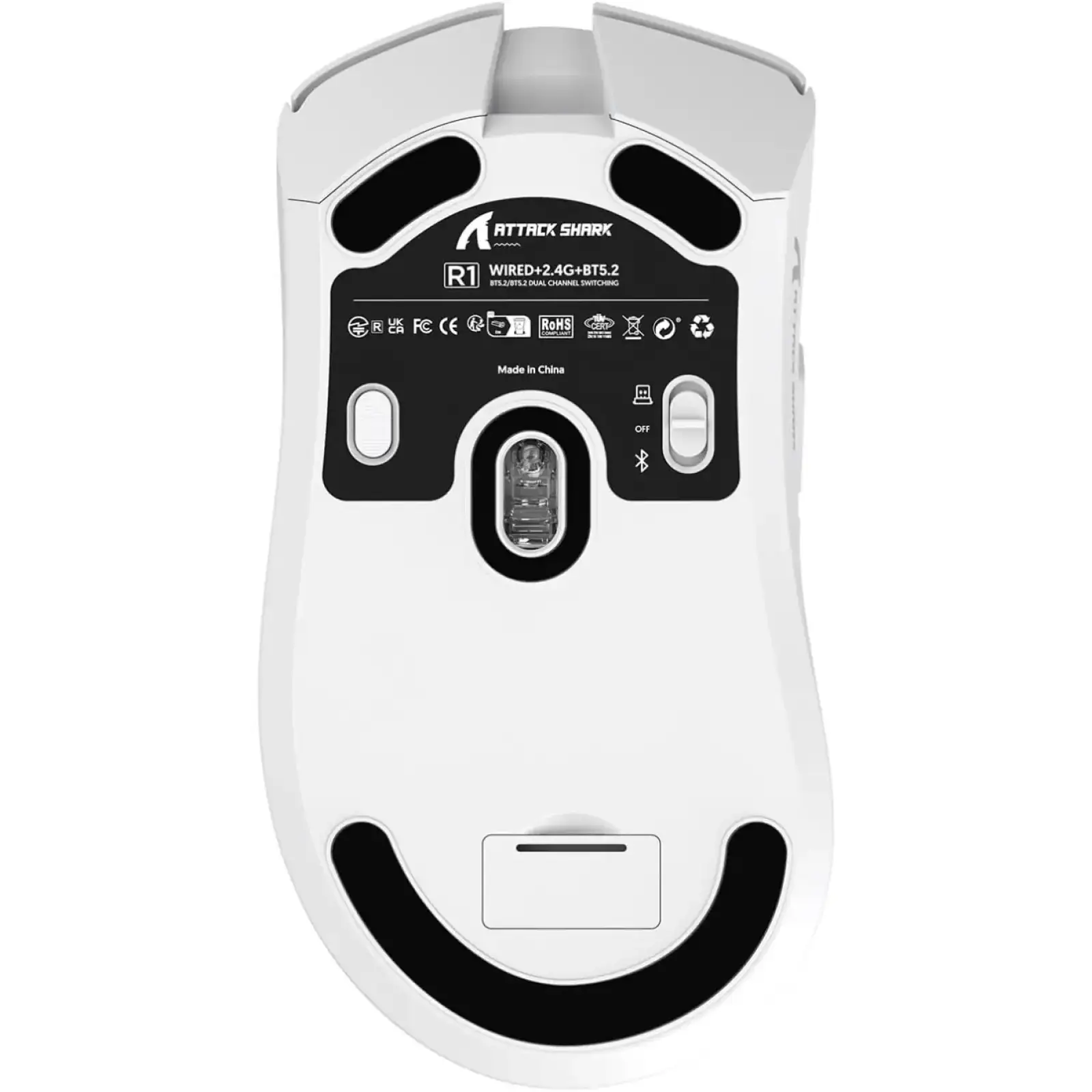 Мишка Attack Shark R1, Wireless/Bluetooth, 18000dpi, (PAW3311), 6кн., White (R1W_AS) UA