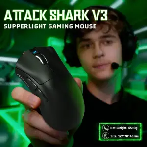 Мишка Attack Shark V3 Ultra-Light, Wireless, PAW3311 сенсор, 25000dpi., 6кн., Black (V3B_AS) UA