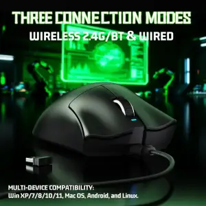Мишка Attack Shark V3 Ultra-Light, Wireless, PAW3311 сенсор, 25000dpi., 6кн., Black (V3B_AS) UA