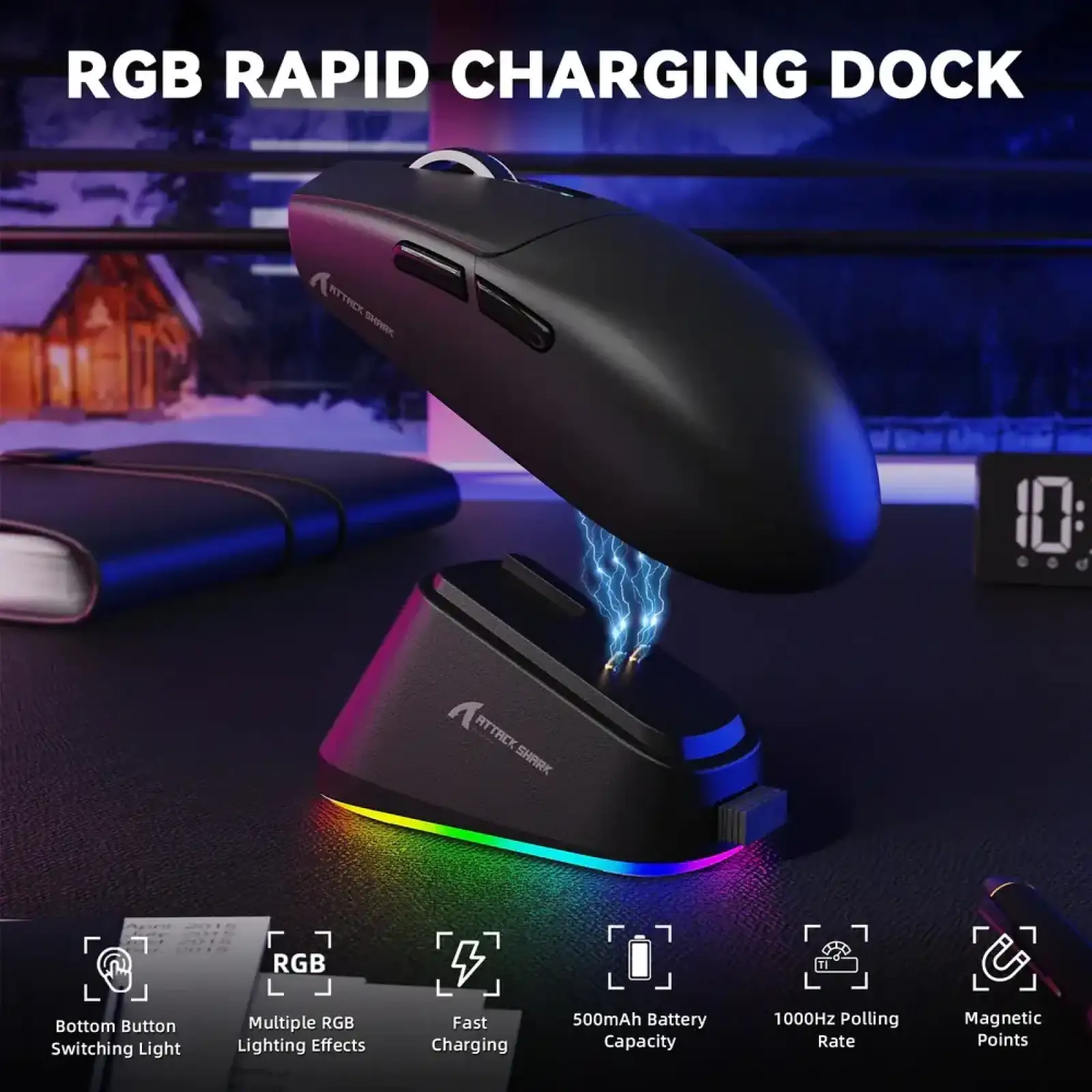Мишка Attack Shark G3 PRO, Wireless/Bluetooth, 25000dpi. (PAW3311), 6кн., Black (G3PROB_AS) UA