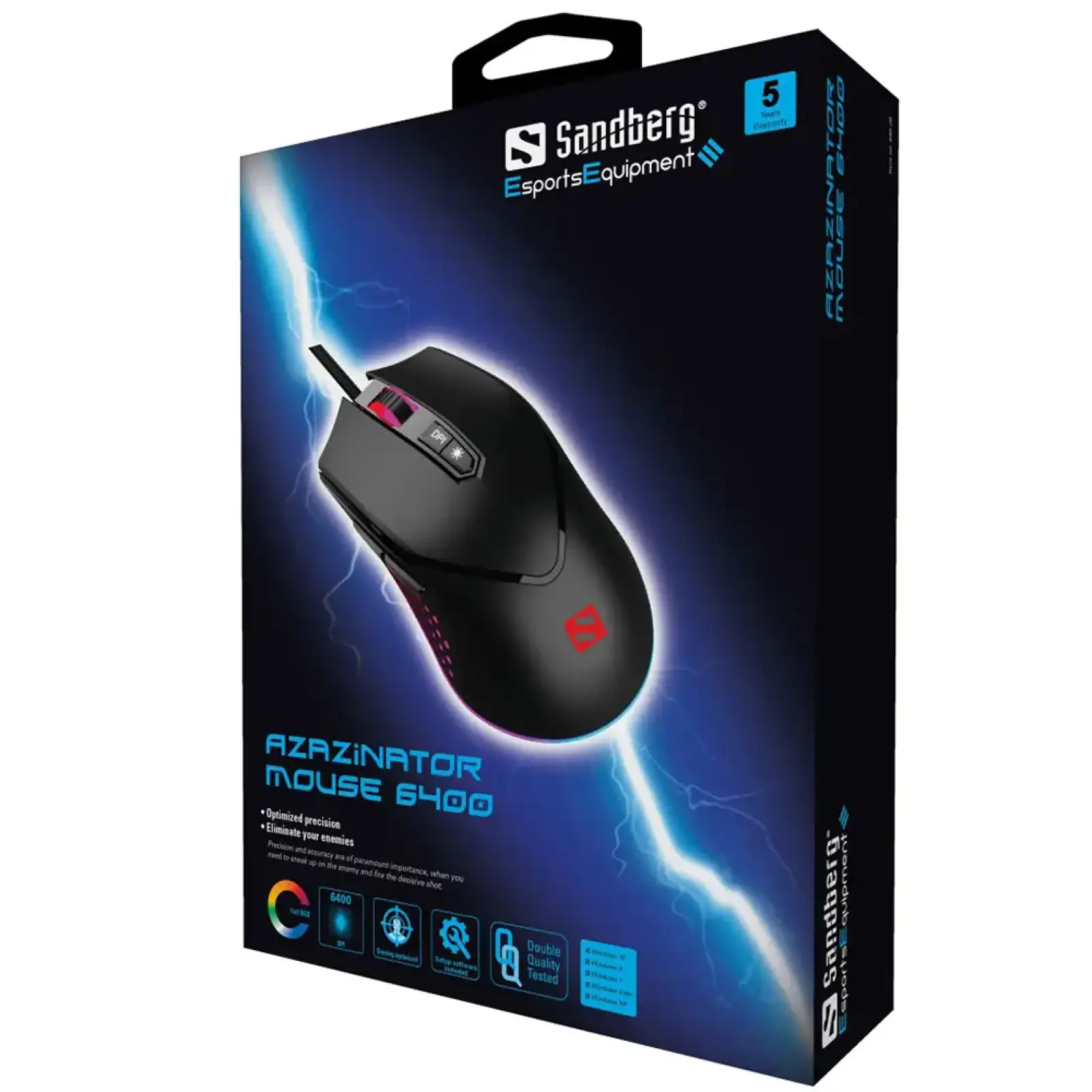 Мишка Sandberg Azazinator Mouse 6400 RGB, ігрова, 6400dpi., 7кн.Huano чорна (640-20) UA