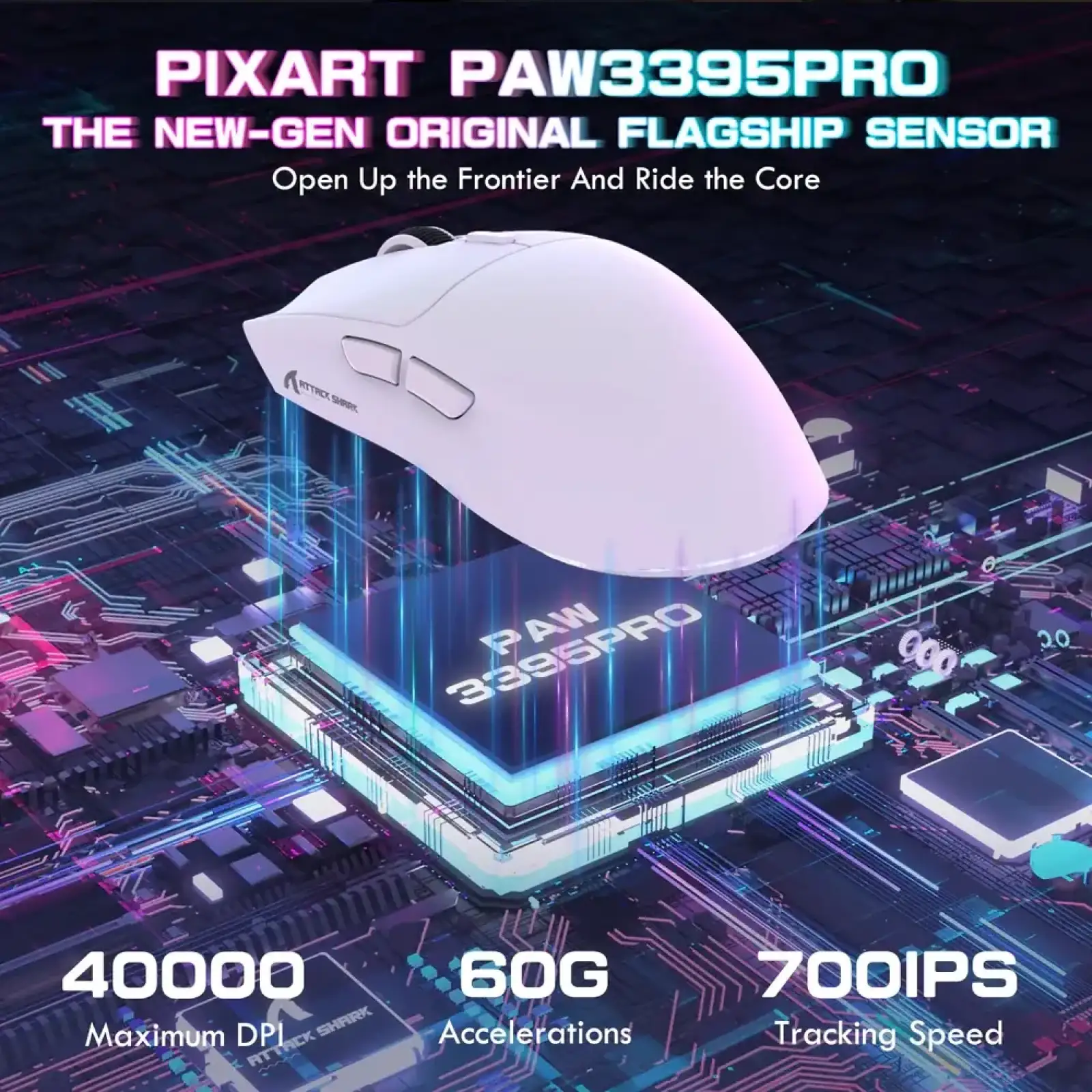 Мишка Attack Shark X1, Wireless/Bluetooth, 40000dpi. (PAW3395PRO), 6кн., White (X1W_AS) UA