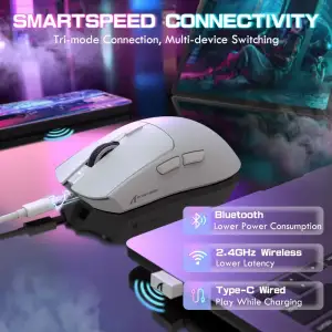 Мишка Attack Shark X1, Wireless/Bluetooth, 40000dpi. (PAW3395PRO), 6кн., White (X1W_AS) UA