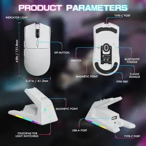 Мишка Attack Shark X1, Wireless/Bluetooth, 40000dpi. (PAW3395PRO), 6кн., White (X1W_AS) UA