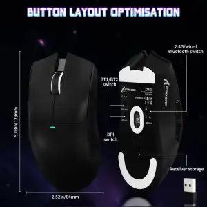 Мишка Attack Shark X11SE, Wireless//Bluetooth, 22000dpi. (PAW3311), 6кн., Black (X11SEB_AS) UA