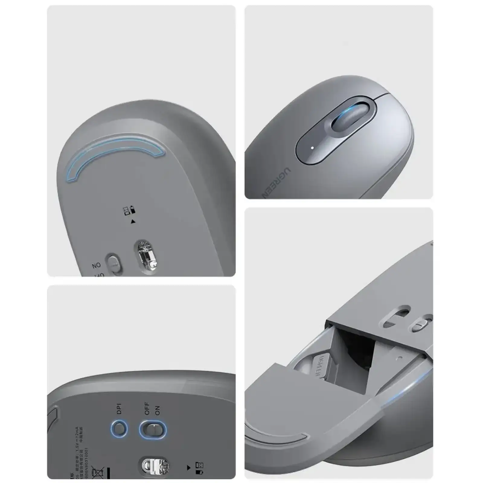 Мишка UGREEN 2.4GHz MU105, бездротова, 2400dpi., 3кн., Сіра (90669) UA