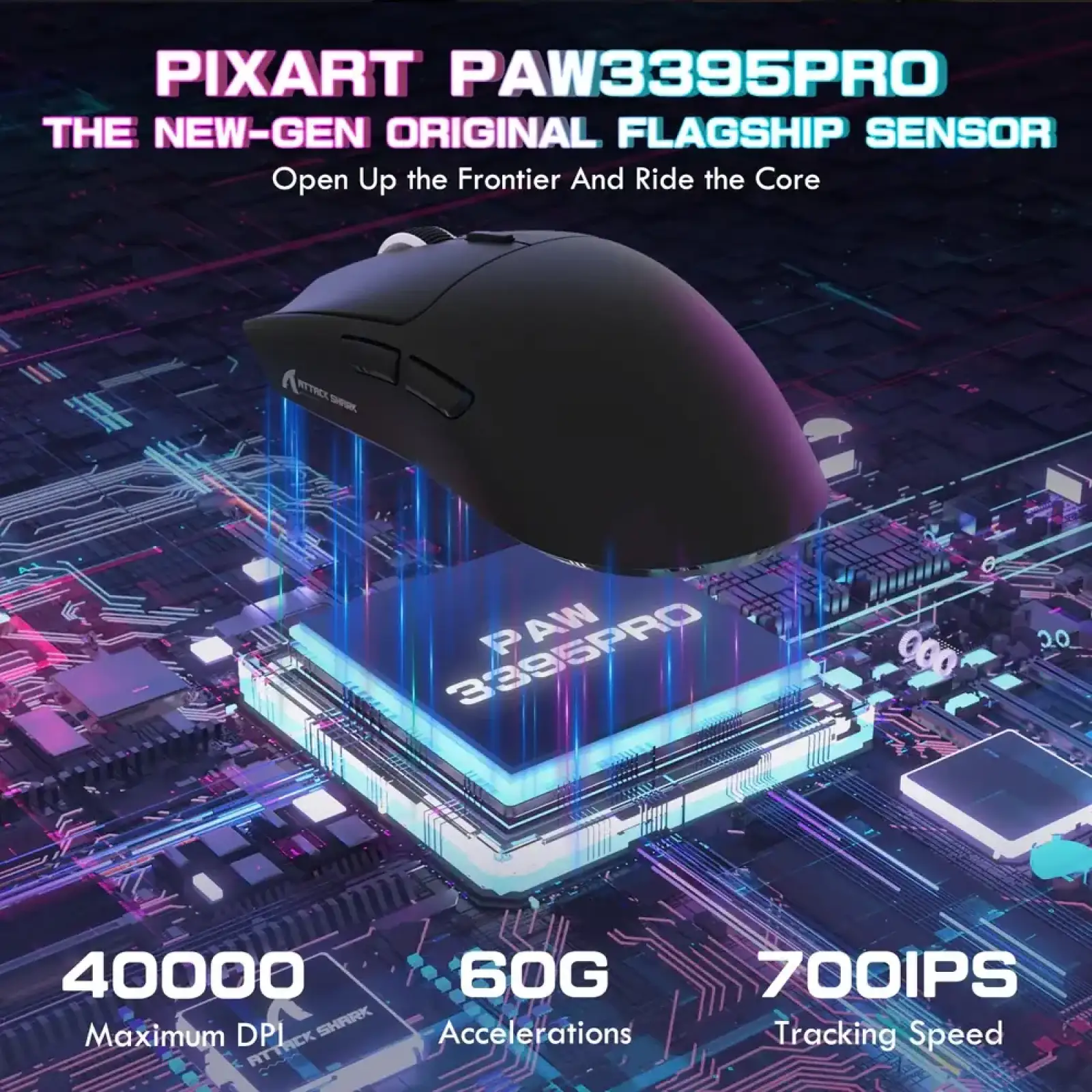 Мишка Attack Shark X1, Wireless/Bluetooth, 40000dpi. (PAW3395PRO), 6кн., Black (X1B_AS) UA