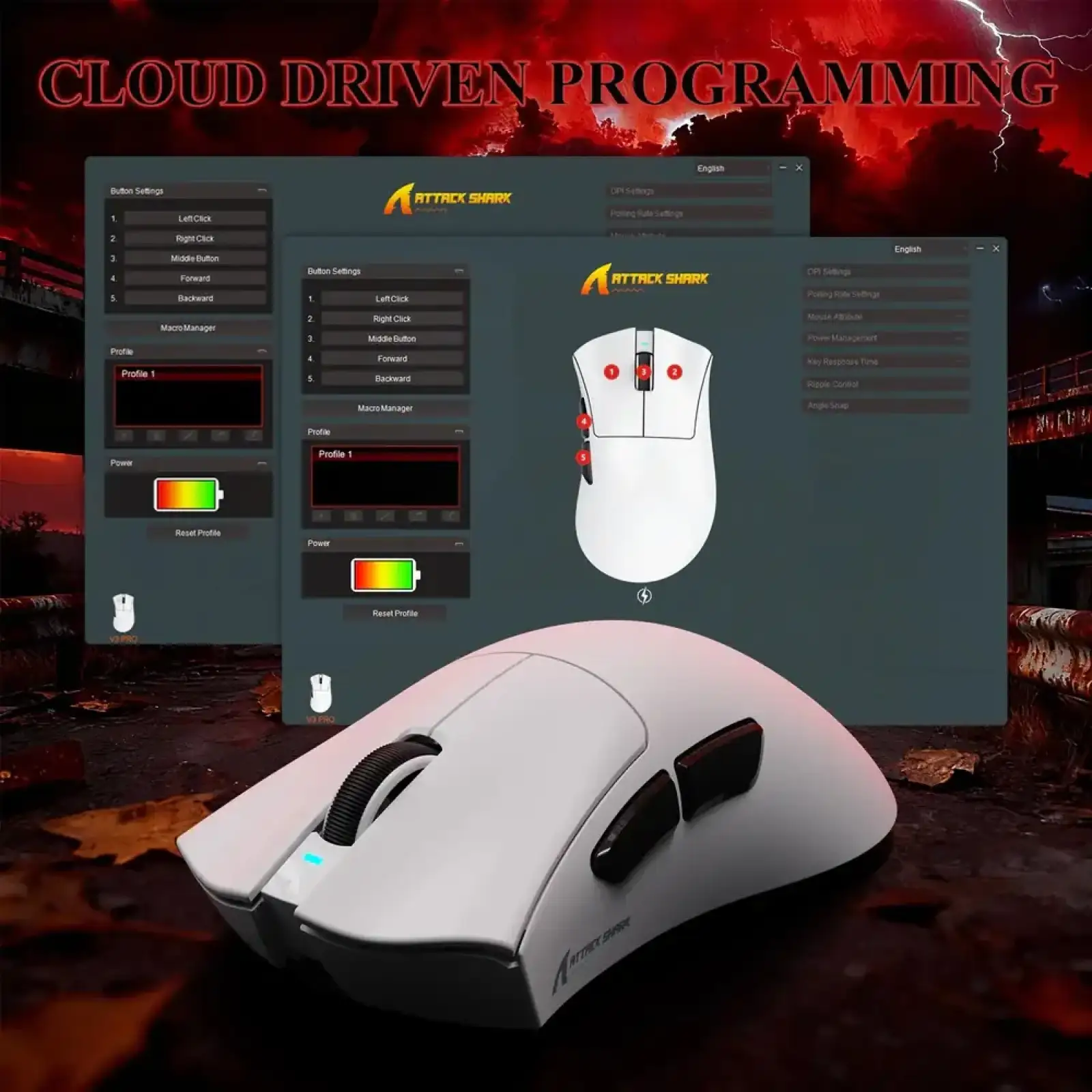 Мишка Attack Shark V3Pro Ultra-Light, Wireless/Bluetooth, 25000dpi. (PAW3311), 6кн., White (V3PROW_AS) UA