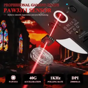 Мишка Attack Shark V3Pro Ultra-Light, Wireless/Bluetooth, 25000dpi. (PAW3311), 6кн., Black (V3PROB_AS) UA