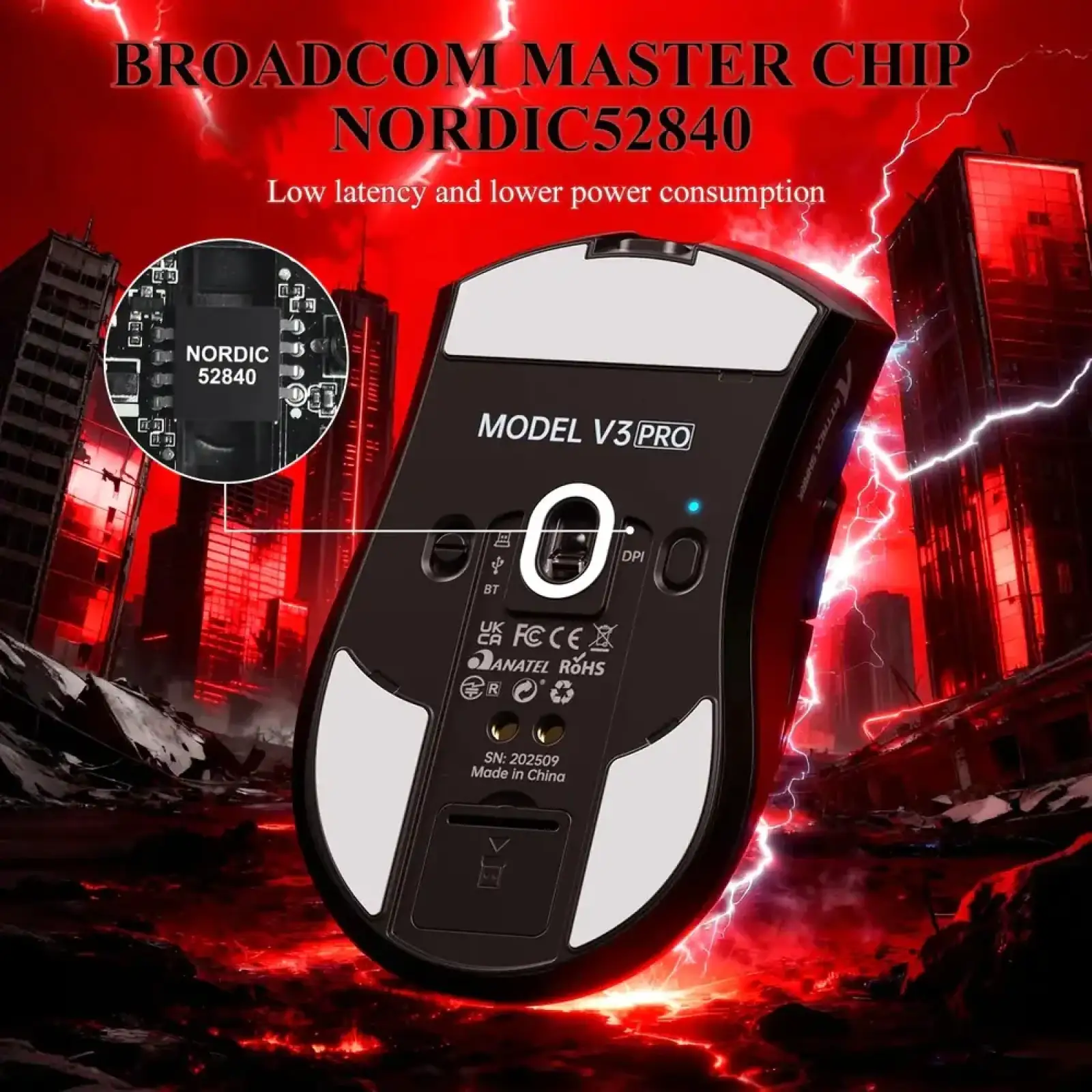 Мишка Attack Shark V3Pro Ultra-Light, Wireless/Bluetooth, 25000dpi. (PAW3311), 6кн., Black (V3PROB_AS) UA