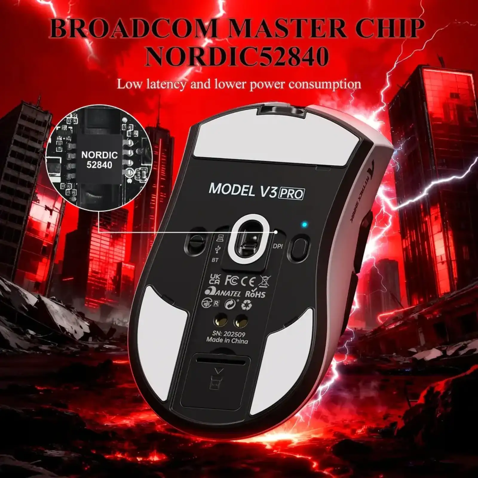 Мишка Attack Shark V3Pro Ultra-Light, Wireless/Bluetooth, 25000dpi. (PAW3311), 6кн., Black (V3PROB_AS) UA