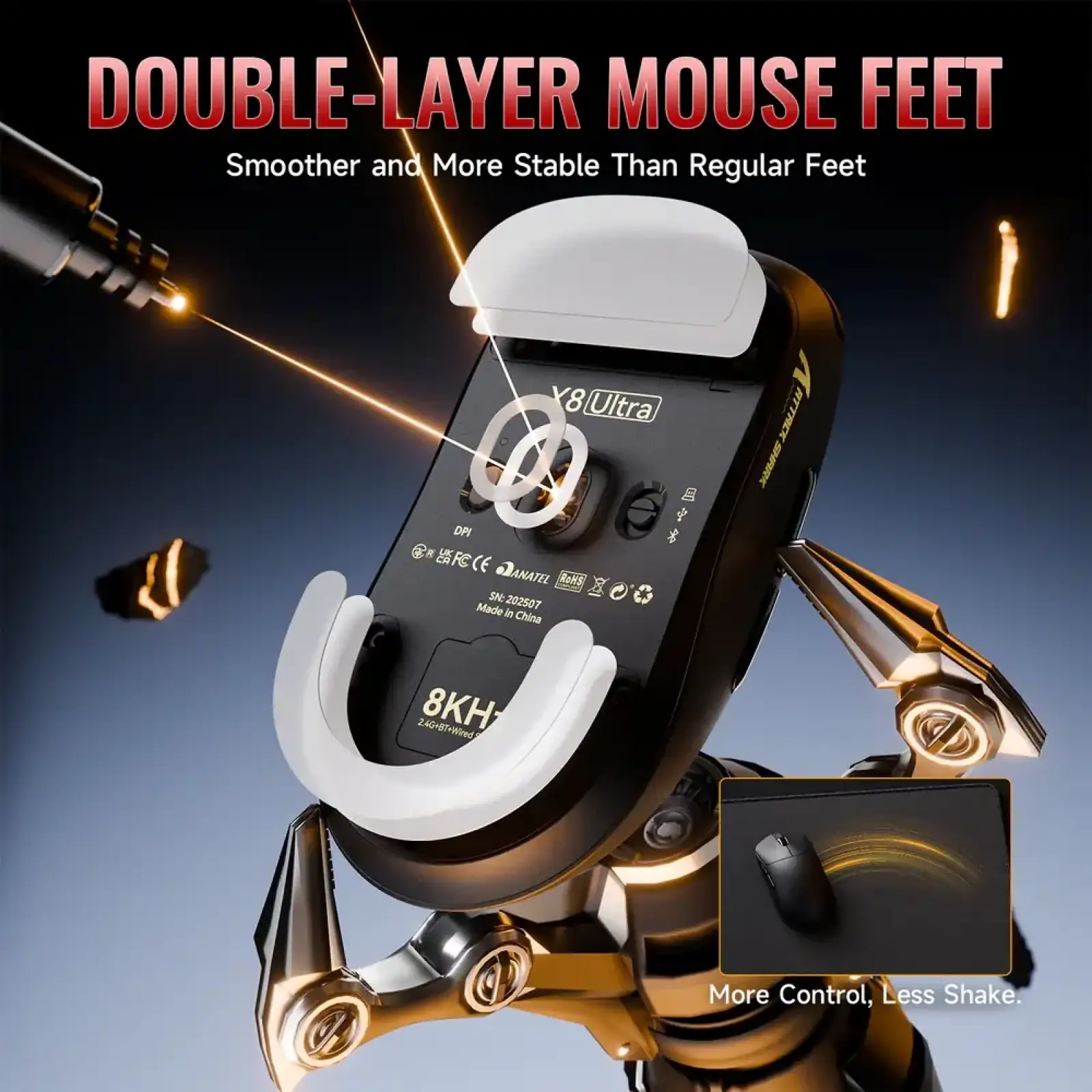 Мишка Attack Shark X8 ULTRA, Wireless/Bluetooth, 42000dpi. (PAW3950MAX), 6кн., Black (X8ULTRAB_AS) UA