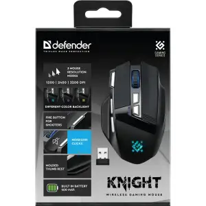 Мишка Defender Knight GM-885, бездротова, ігрова, 8кн., 3200 dpi., 400 mAh, чорна (52885) UA
