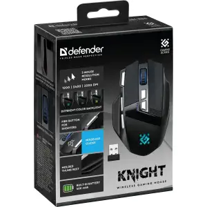 Мишка Defender Knight GM-885, бездротова, ігрова, 8кн., 3200 dpi., 400 mAh, чорна (52885) UA