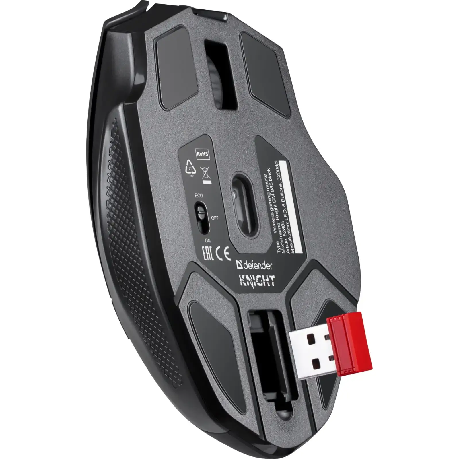 Мишка Defender Knight GM-885, бездротова, ігрова, 8кн., 3200 dpi., 400 mAh, чорна (52885) UA