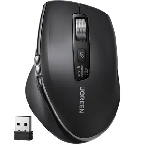 Мишка UGREEN 2.4GHz&BT M751 Ergonomic Contoured-Shape, бездротова, 5000dpi., 5кн., Чорна (45792) UA
