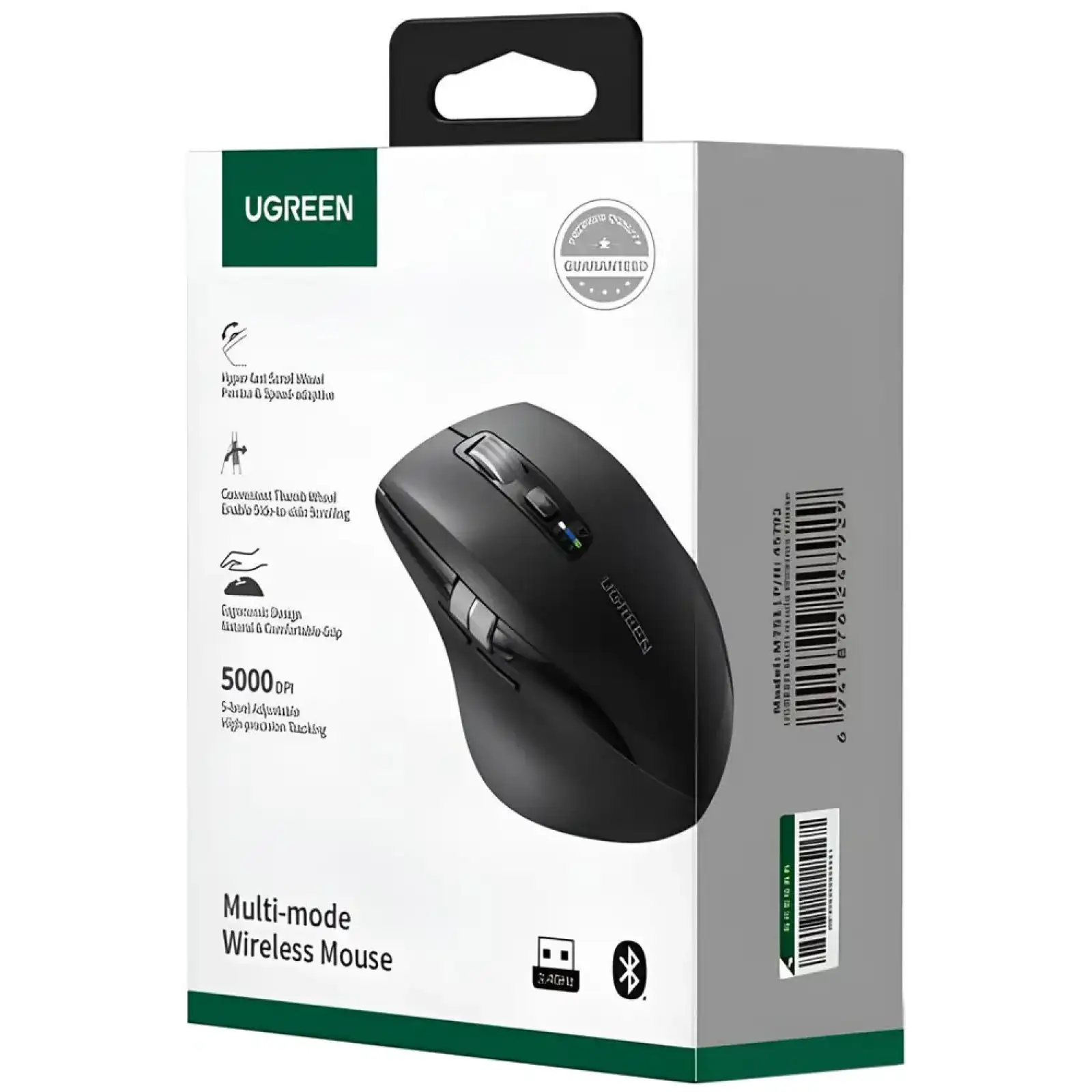 Мишка UGREEN 2.4GHz&BT M751 Ergonomic Contoured-Shape, бездротова, 5000dpi., 5кн., Чорна (45792) UA