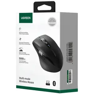 Мишка UGREEN 2.4GHz&BT M751 Ergonomic Contoured-Shape, бездротова, 5000dpi., 5кн., Чорна (45792) UA