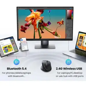 Мишка UGREEN 2.4GHz&BT M751 Ergonomic Contoured-Shape, бездротова, 5000dpi., 5кн., Чорна (45792) UA