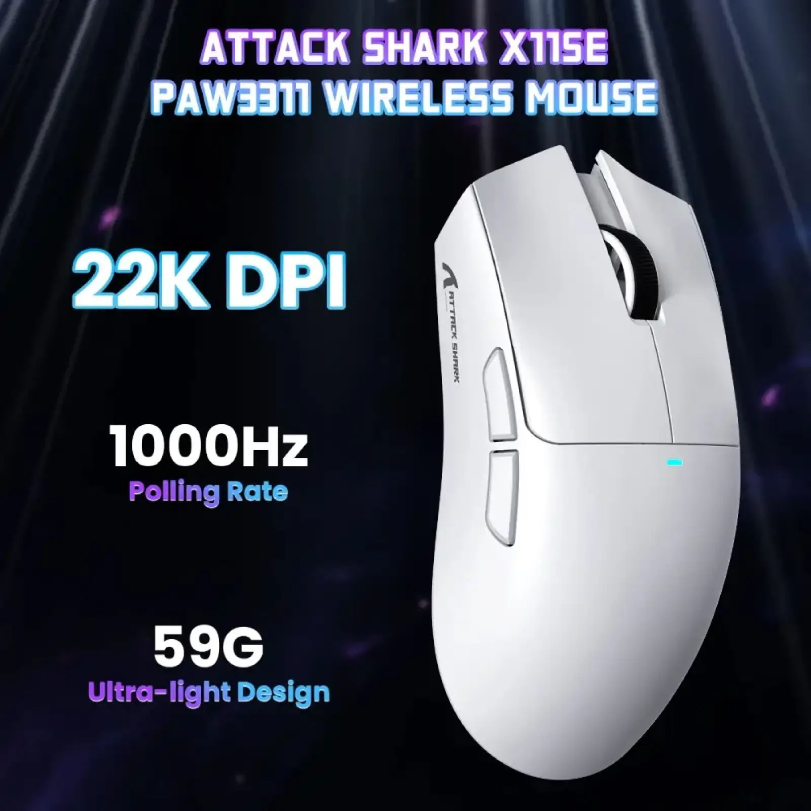 Мишка Attack Shark X11SE, Wireless/Bluetooth, 22000dpi. (PAW3311), 6кн., White (X11SEW_AS) UA