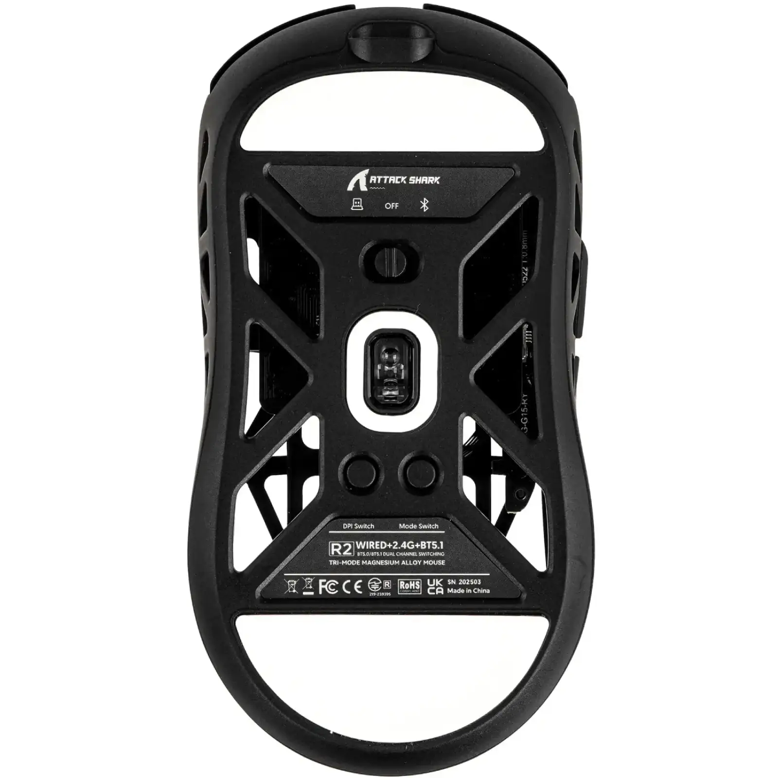 Мишка Attack Shark R2, Wireless/Bluetooth, 42000dpi, (PAW3950), 6кн., Black (R2B_AS) UA