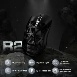 Мишка Attack Shark R2, Wireless/Bluetooth, 42000dpi, (PAW3950), 6кн., Black (R2B_AS) UA