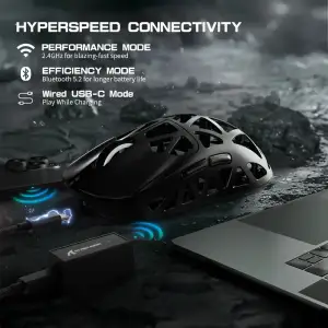 Мишка Attack Shark R2, Wireless/Bluetooth, 42000dpi, (PAW3950), 6кн., Black (R2B_AS) UA
