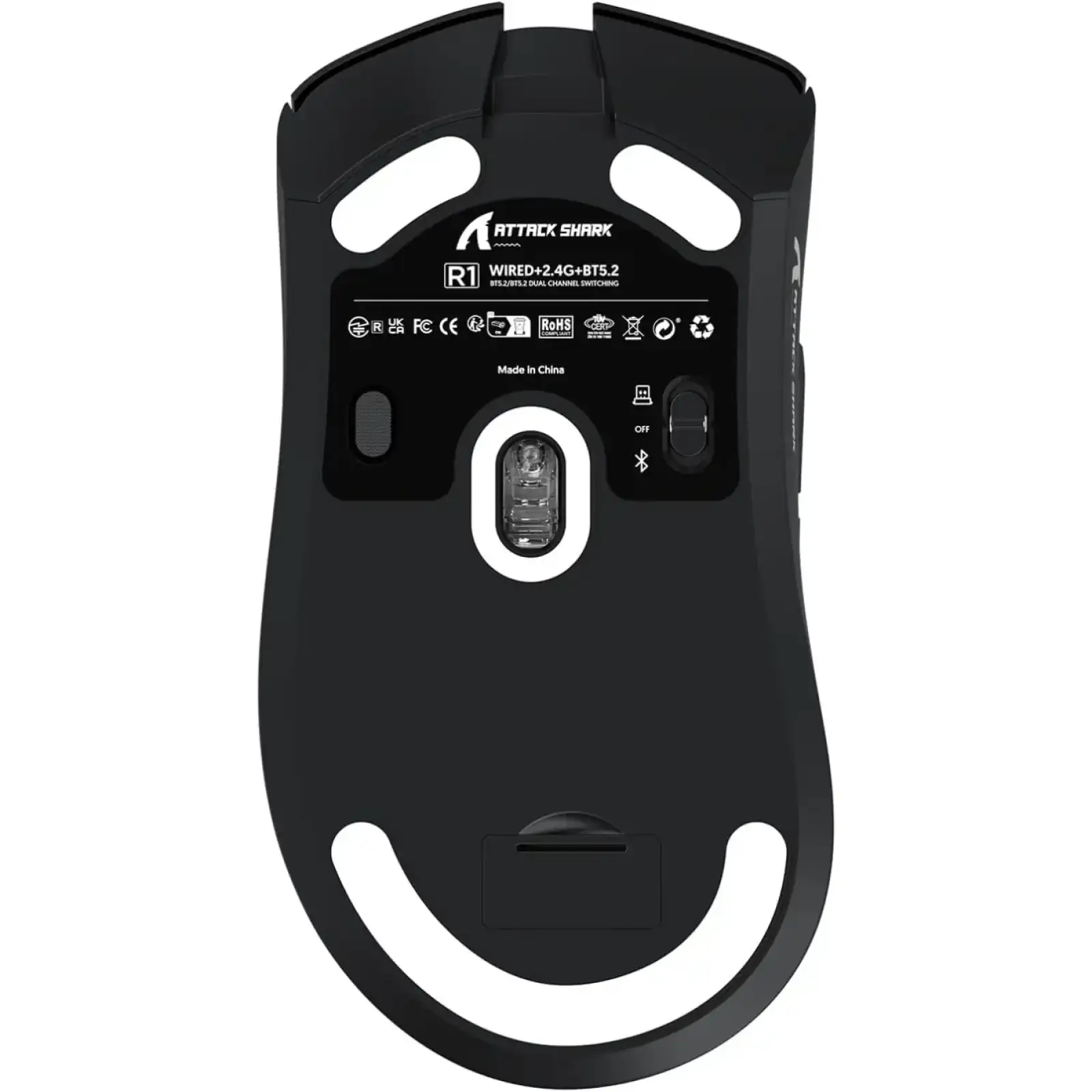 Мишка Attack Shark R1, Wireless/Bluetooth, 18000dpi, (PAW3311), 6кн., Black (R1B_AS) UA
